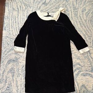 Adrianna Papell vintage 90s Black White Velvet Dress Bow Wednesday Addams 14